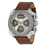 Diesel BAMF Chronograph Beige Dial Brown Leather Strap Watch For Men - DZ7343