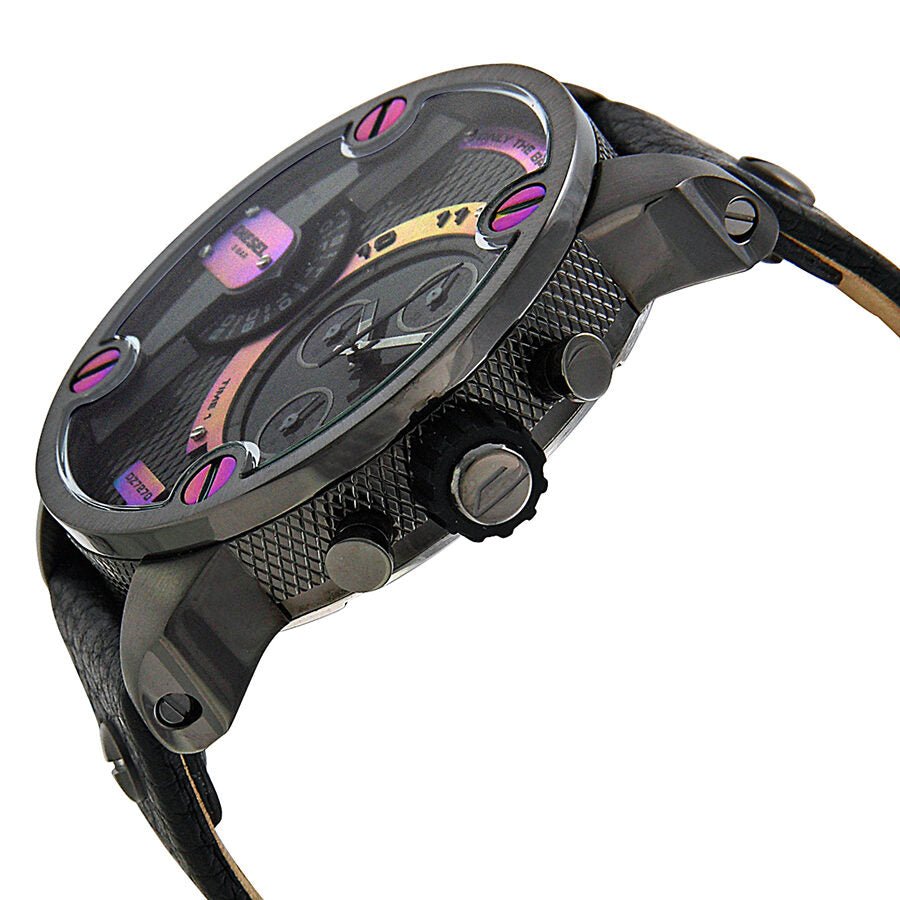 Diesel Badass Chronograph Anthracite Dial Black Leather Strap Watch For Men - DZ7270