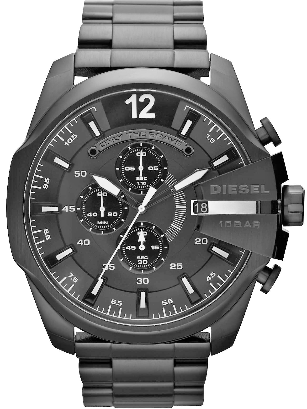 Diesel Mega Chief Chronograph Black Dial Black Steel Strap Watch For Men - DZ4283