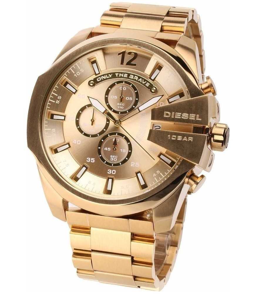 Diesel Mega Chief Chronograph Gold Dial Gold Steel Strap Watch For Men - DZ4360