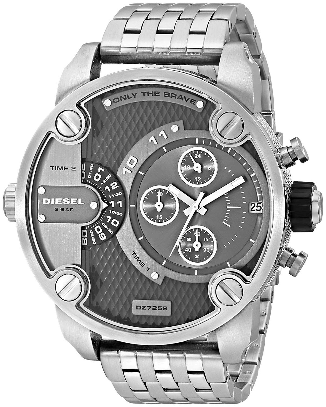 Diesel Little Daddy Chronograph Black Dial Silver Steel Strap Watch For Men - DZ7259