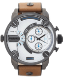 Diesel SBA Dual Time Chronograph White Dial Brown Leather Strap Watch For Men - DZ7269