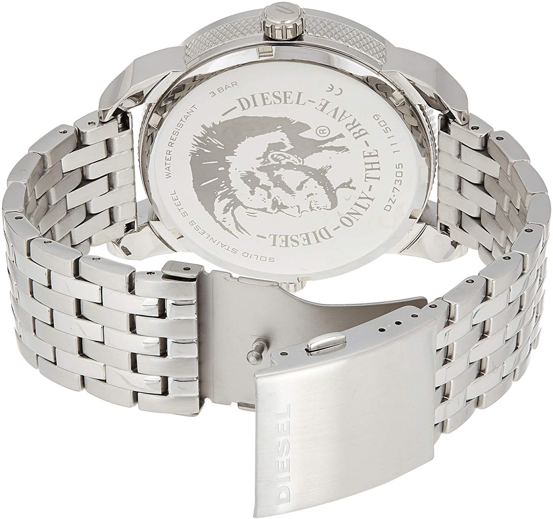 Diesel Mini Daddy Dual Time Silver Dial Stainless Steel Watch For Men - DZ7305