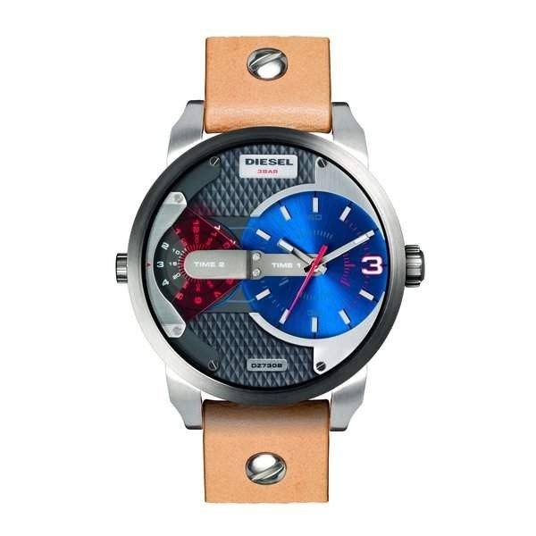 Diesel Mini Daddy Blue & Black Dial Brown Leather Strap Watch For Men - DZ7308