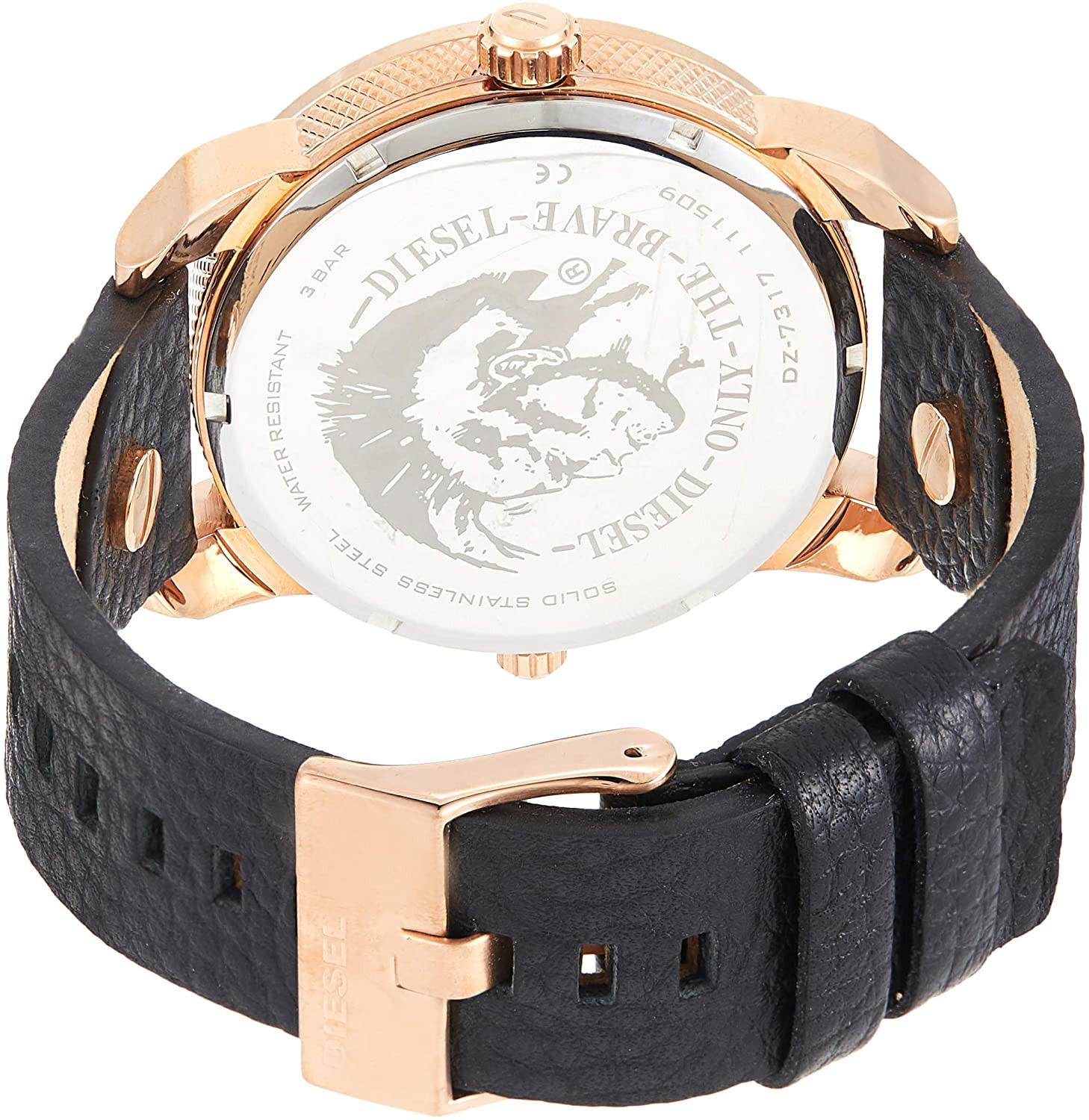 Diesel Mini Daddy Dual Time Black & Gold Dial Black Leather Strap Watch For Men - DZ7317