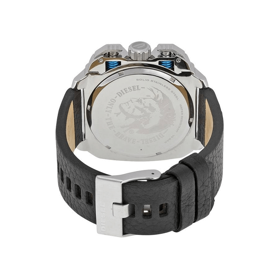 Diesel BAMF Chronograph Black Dial Black Leather Strap Watch For Men - DZ7345