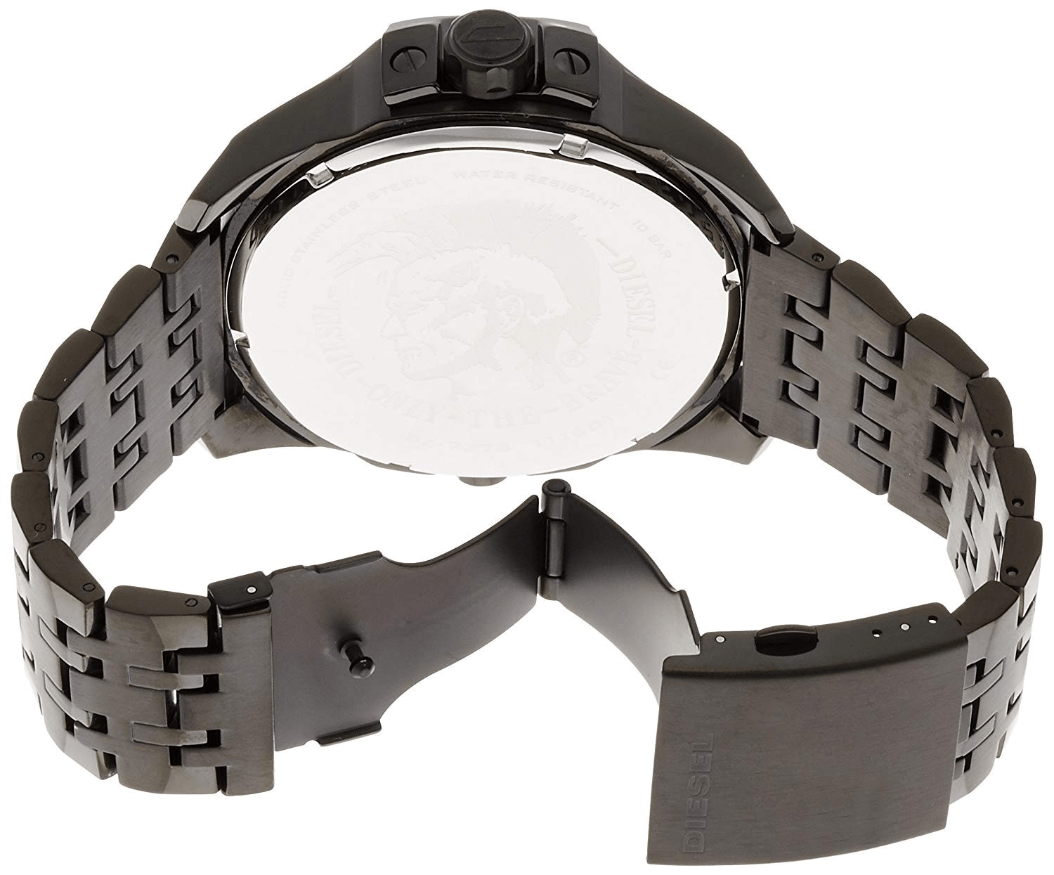 Diesel Uber Chief Chronograph Red Dial Black Steel Strap Watch For Men - DZ7373