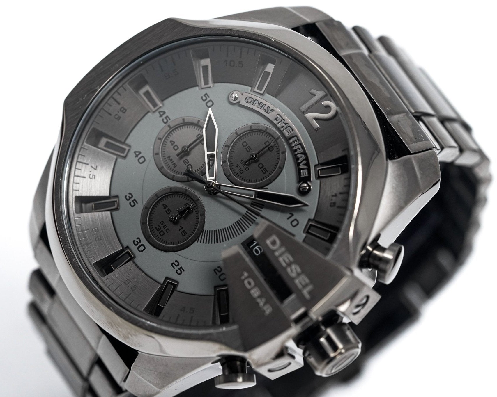 Diesel Mega Chief Chronograph Grey Dial Grey Steel Strap Watch for Men - DZ4282