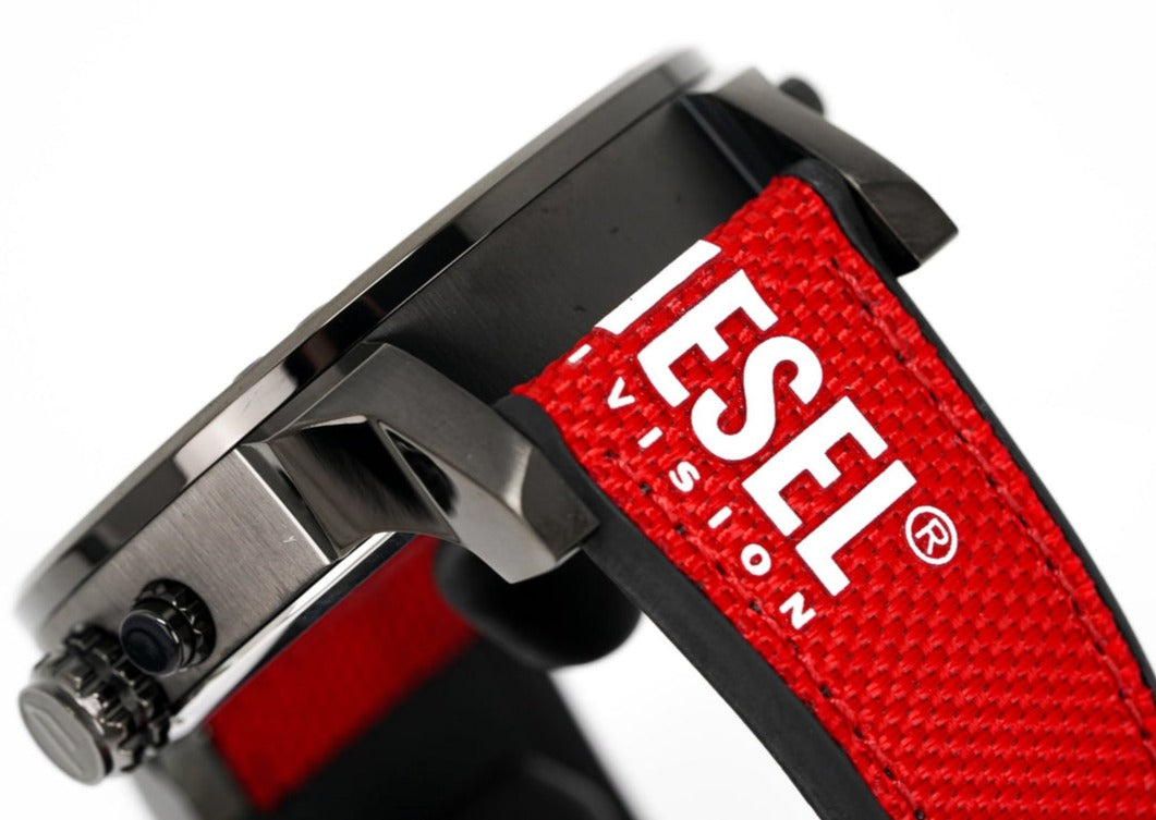 Diesel Mr Daddy 2.0 Chronograph Grey Dial Red Rubber Strap Watch For Men - DZ7423