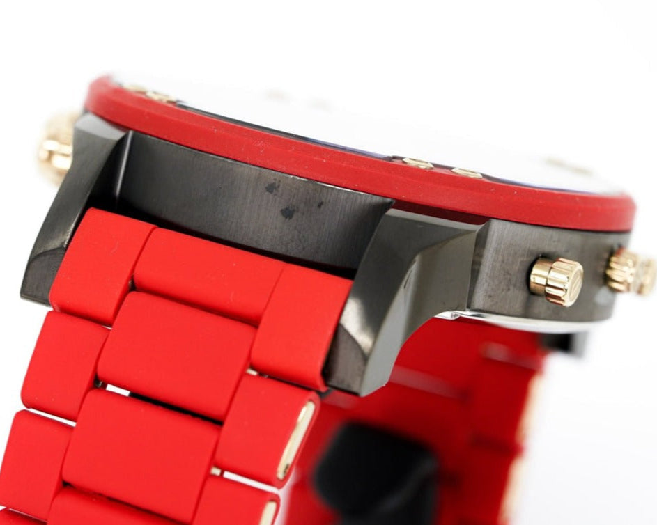 Diesel Mr Daddy 2.0 Chronograph Grey Dial Red Rubber Strap Watch For Men - DZ7430