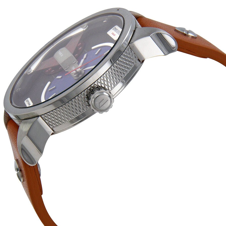 Diesel Mini Daddy Blue & Black Dial Brown Leather Strap Watch For Men - DZ7308