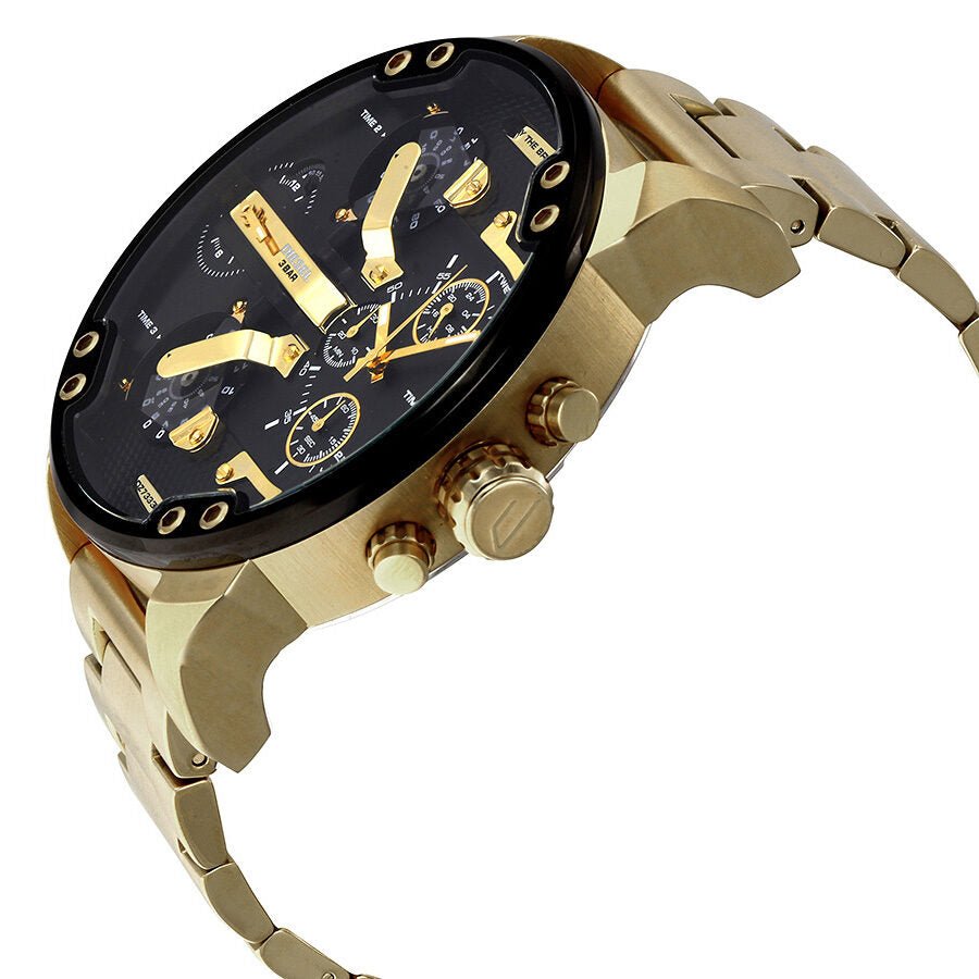 Diesel Mr Daddy 2.0 Chronograph Black Dial Gold Steel Strap Watch For Men - DZ7333