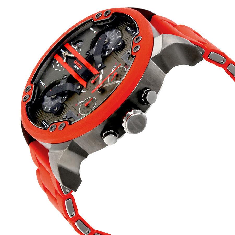 Diesel Mr Daddy 2.0 Chronograph Black Dial Red Silicone Strap Watch For Men - DZ7370