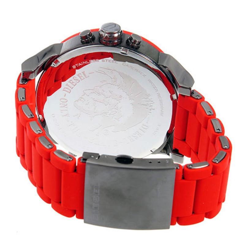 Diesel Mr Daddy 2.0 Chronograph Black Dial Red Silicone Strap Watch For Men - DZ7370