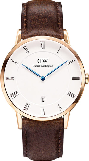 Daniel Wellington Dapper York White Dial Brown Leather Strap Watch For Men - DW00100085