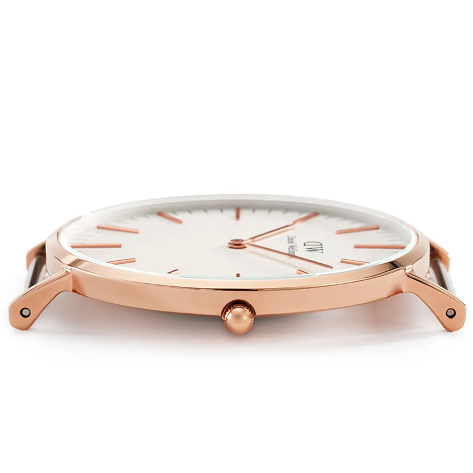 Daniel Wellington Classic Suffolk White Dial Brown Leather Strap Watch For Women - DW00100120