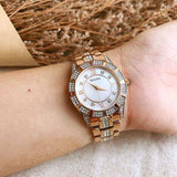 Bulova Crystal Mother of Pearl Dial Rose Gold Steel Strap Watch for Women - 98L197
