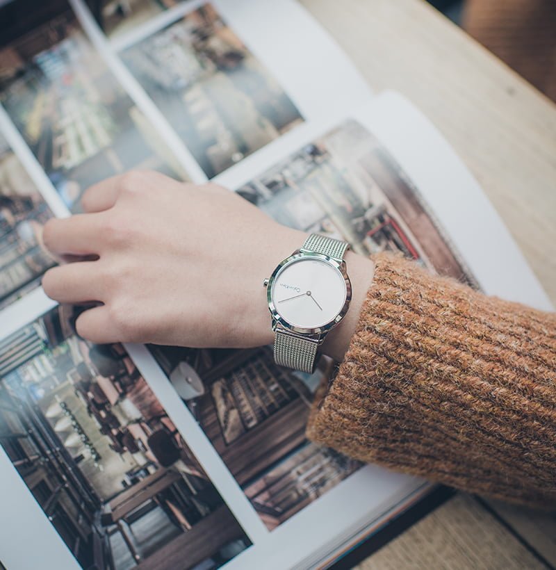 Calvin Klein Minimal SIlver Dial Silver Mesh Bracelet Watch for Women - K3M221Y6