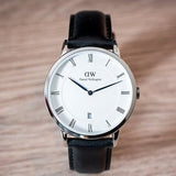Daniel Wellington Dapper Sheffield White Dial Black Leather Strap Watch For Men - DW00100088