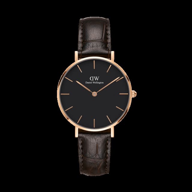 Daniel Wellington Classic Petite York Black Dial Brown Leather Strap Watch For Women - DW00100170