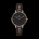 Daniel Wellington Classic Petite York Black Dial Brown Leather Strap Watch For Women - DW00100170