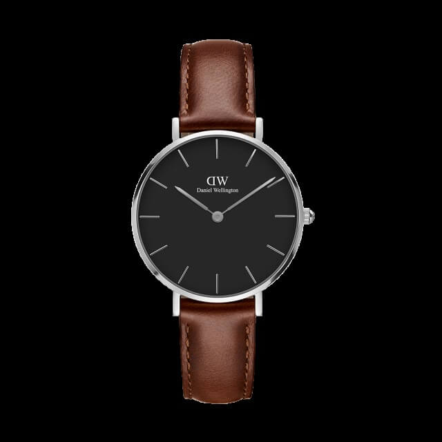 Daniel Wellington Classic Petite St Mawes Black Dial Brown Leather Strap Watch For Women - DW00100181