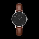 Daniel Wellington Classic Petite St Mawes Black Dial Brown Leather Strap Watch For Women - DW00100181