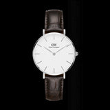 Daniel Wellington Classic Petite York White Dial Black Leather Strap Watch For Women - DW00100188