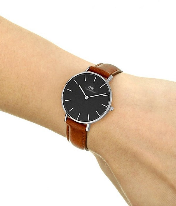 Daniel Wellington Classic Petite St Mawes Black Dial Brown Leather Strap Watch For Women - DW00100181