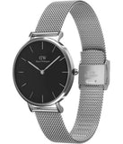 Daniel Wellington Classic Petite Sterling Black Dial Silver Mesh Bracelet Watch For Women - DW00100162