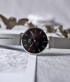 Daniel Wellington Classic Petite Sterling Black Dial Silver Mesh Bracelet Watch For Women - DW00100162