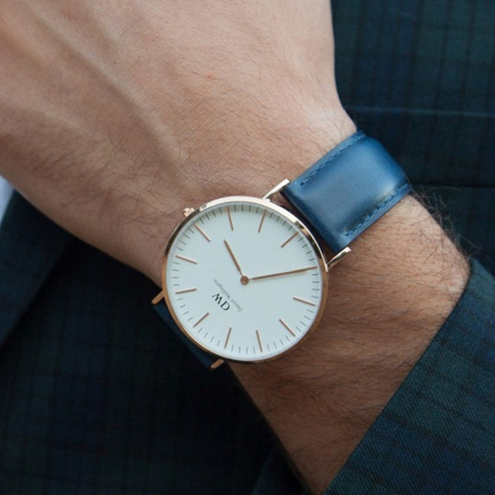 Daniel Wellington Classic Somerset White Dial Blue Leather Strap Watch For Men - DW00100121