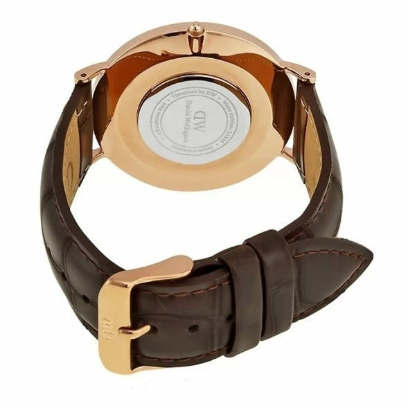 Daniel Wellington Classic York White Dial Brown Leather Strap Watch For Men - DW00100011