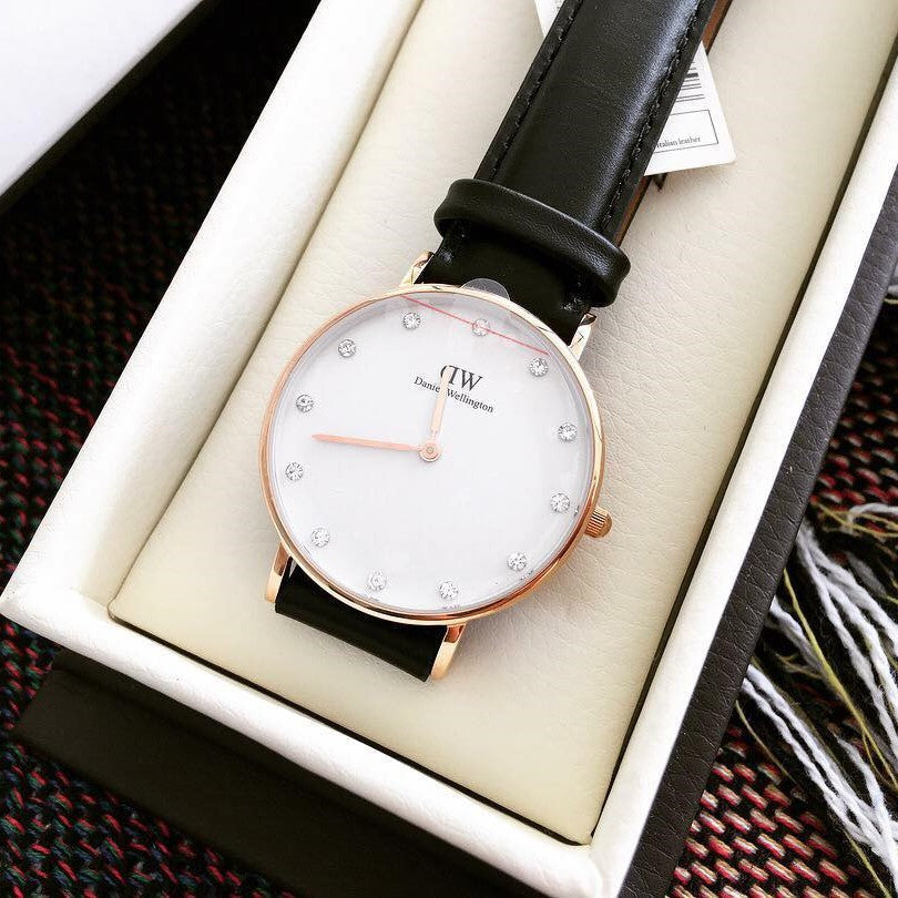 Daniel Wellington Classic Sheffield White Dial Black Leather Strap Watch For Women - DW00100076