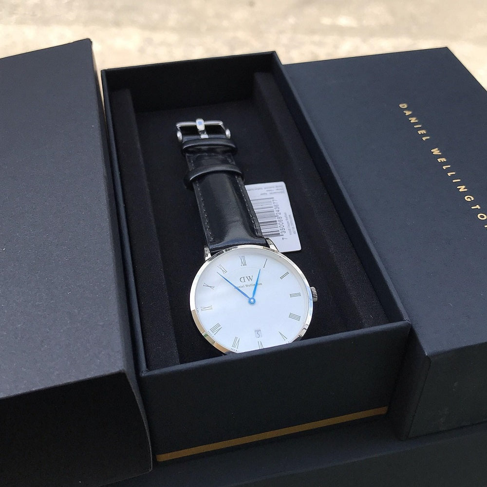 Daniel Wellington Dapper Sheffield White Dial Black Leather Strap Watch For Men - DW00100088