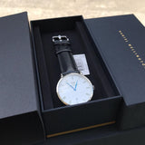 Daniel Wellington Dapper Sheffield White Dial Black Leather Strap Watch For Men - DW00100088