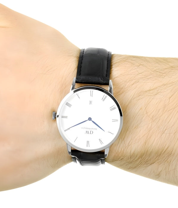 Daniel Wellington Dapper Reading White Dial Black Leather Strap Watch For Men - DW00100108