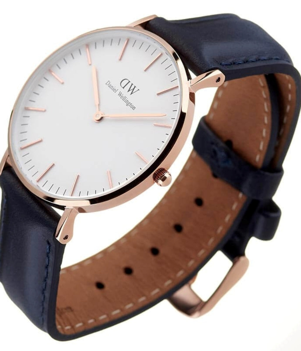 Daniel Wellington Classic Somerset White Dial Blue Leather Strap Watch For Women - DW00100123