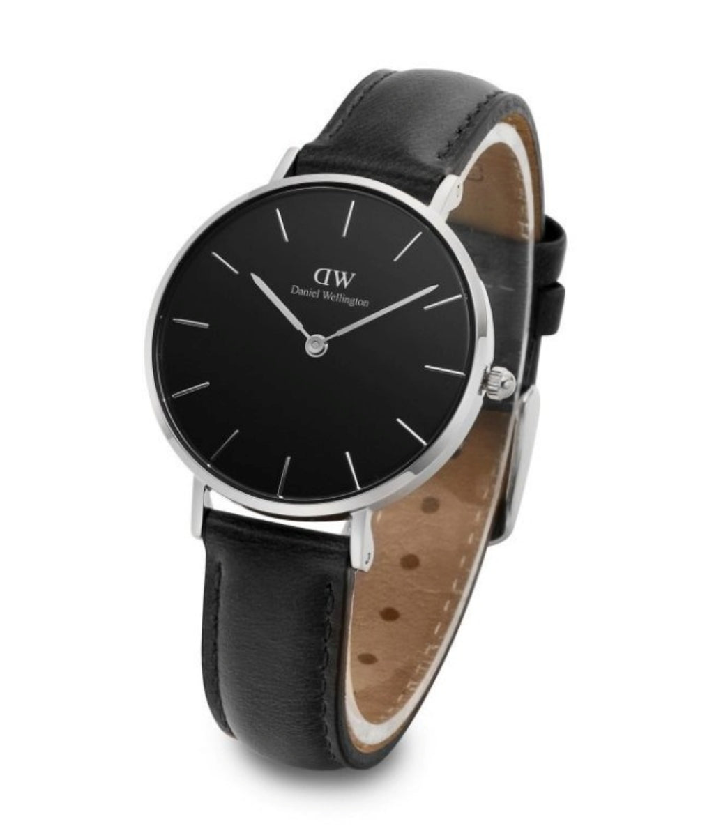 Daniel Wellington Petite Sheffield Black Dial Black Leather Strap Watch For Women - DW00100180