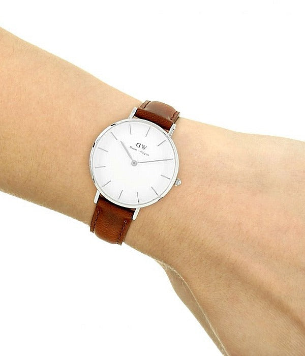 Daniel Wellington Classic Petite St Mawes White Dial Brown Leather Strap Watch For Women - DW00100187