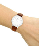 Daniel Wellington Classic Petite St Mawes White Dial Brown Leather Strap Watch For Women - DW00100187
