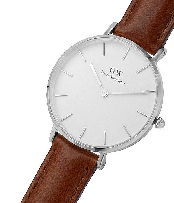 Daniel Wellington Classic Petite St Mawes White Dial Brown Leather Strap Watch For Women - DW00100187