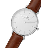 Daniel Wellington Classic Petite St Mawes White Dial Brown Leather Strap Watch For Women - DW00100187