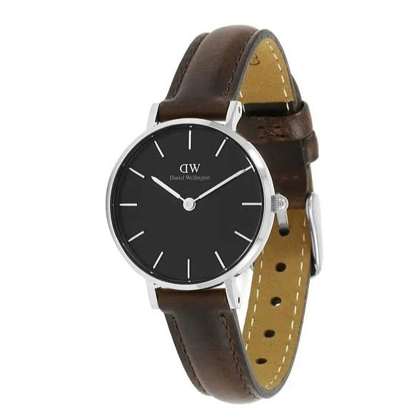 Daniel Wellington Classic Petite Bristol Black Dial Brown Leather Strap Watch For Women - DW00100233