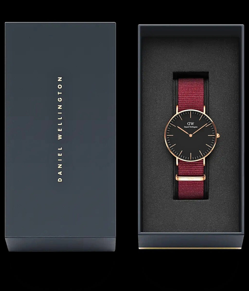 Daniel Wellington Classic Roselyn Black Dial Maroon Nylon Strap Watch For Women - DW00100273