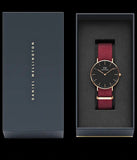 Daniel Wellington Classic Roselyn Black Dial Maroon Nylon Strap Watch For Women - DW00100273