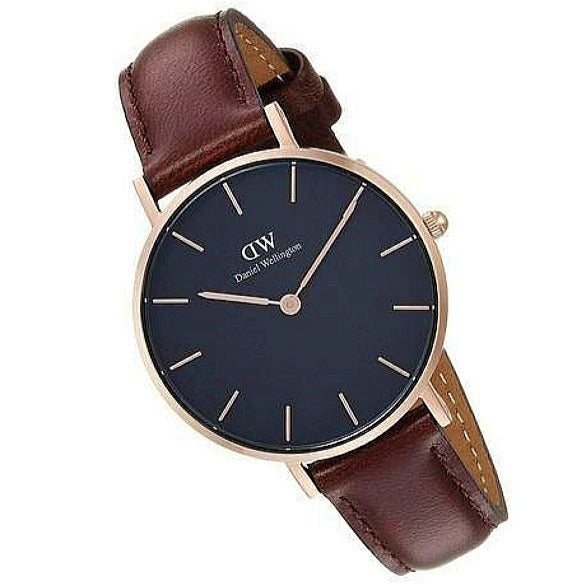 Daniel Wellington Classic Petite Bristol Black Dial Brown Leather Strap Watch For Women - DW00100165