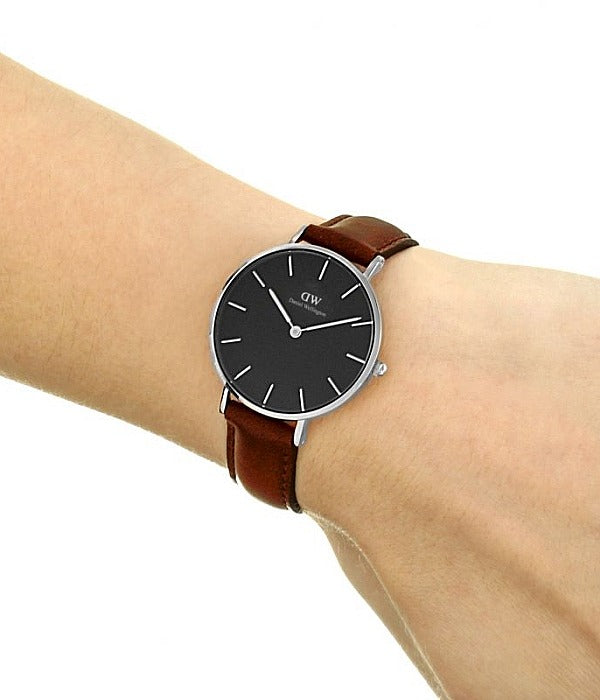 Daniel Wellington Classic Petite Bristol Black Dial Brown Leather Strap Watch For Women - DW00100177
