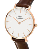 Daniel Wellington Classic Petite Bristol White Dial Brown Leather Strap Watch For Women - DW00100227
