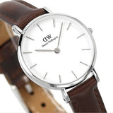 Daniel Wellington Classic Petite White Dial Brown Leather Strap Watch For Women - DW00100239